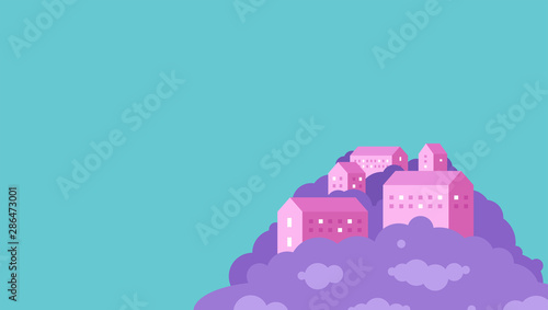City landscape minimal geometric flat style. Background with buildings and trees for logotypes, websites, banners, covers
