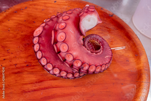 Tentáculos de pulpo cocido para su preparación al estilo a feira, Ourense. Galicia. España. photo