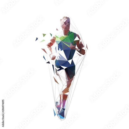 Running man, low polygonal vector illustration. Abstract geometric runner, front view