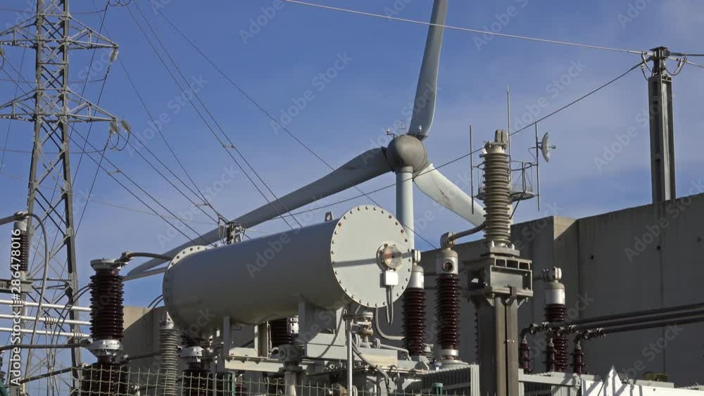 Spinning wind turbine and electrical equipment - power generation from wind, 4k