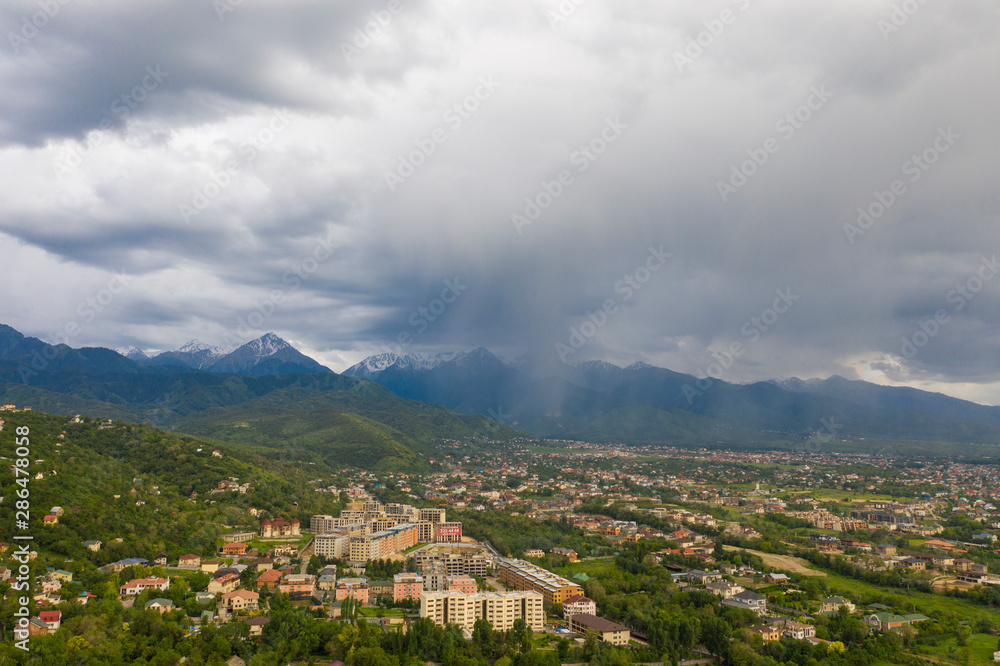 Fototapeta premium Rain in mountains, thunderstorm, dark clouds