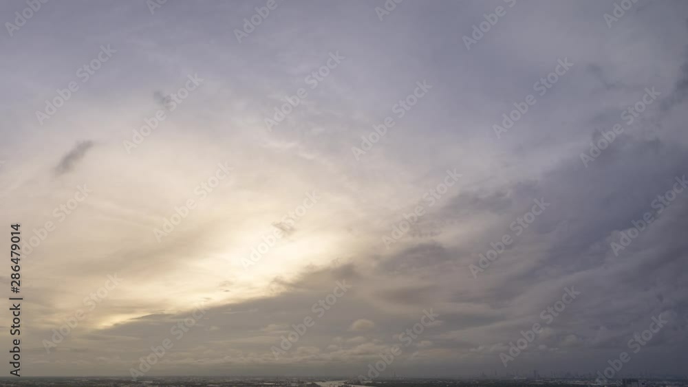 Timelapse day to night Curving the Chao Phraya river. The movement of Stratuscumulus clouds in low clouds and Altostratus cloud in medium clouds Timelapse day to night Curving the Chao Phraya river. The movement of Stratuscumulus clouds in low clouds and Altostratus cloud in medium clouds