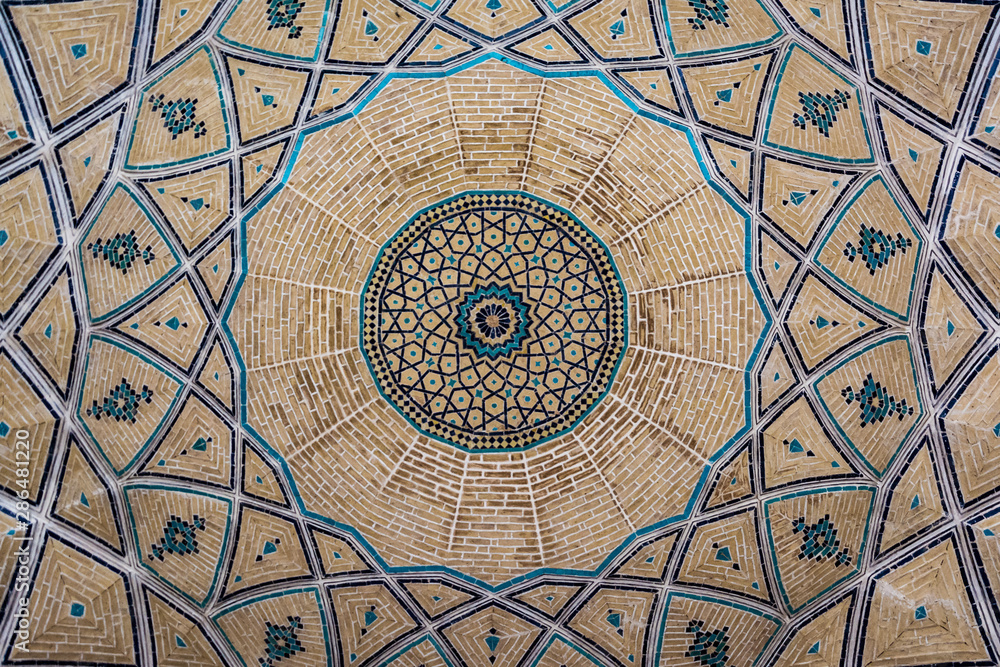 Tilework on a ceiling in Kashan, Isfahan province, Iran