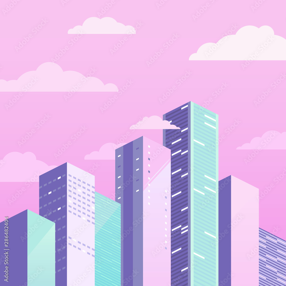 Cityscape template. Urban landscape with colored buildings. Flat vector illustration Cityscape template. Urban landscape with colored buildings. Flat vector illustration