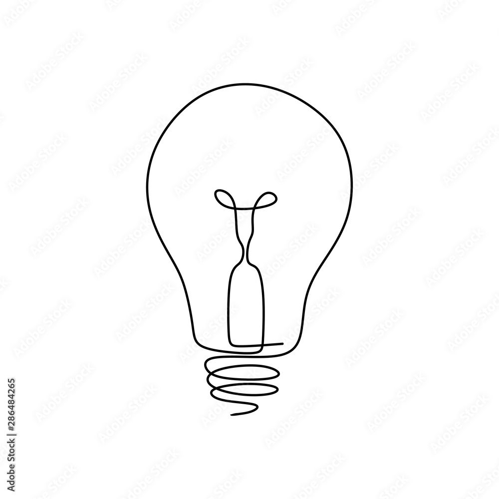 Continuous one line drawing light bulb symbol idea and creativity isolated on white background minimalism design. - obrazy, fototapety, plakaty 