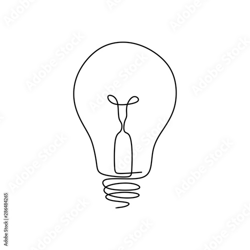 Continuous one line drawing light bulb symbol idea and creativity isolated on white background minimalism design.