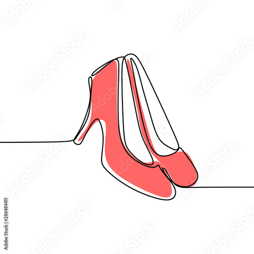 Continuous line drawing of highheels shoe for woman fashion isolated on white background vector illustration