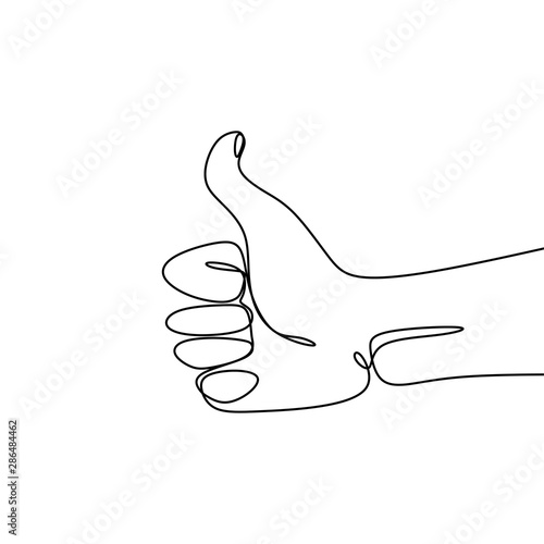 Continuous line drawing thumbs up hand gesture concept of fine, agree, and okay