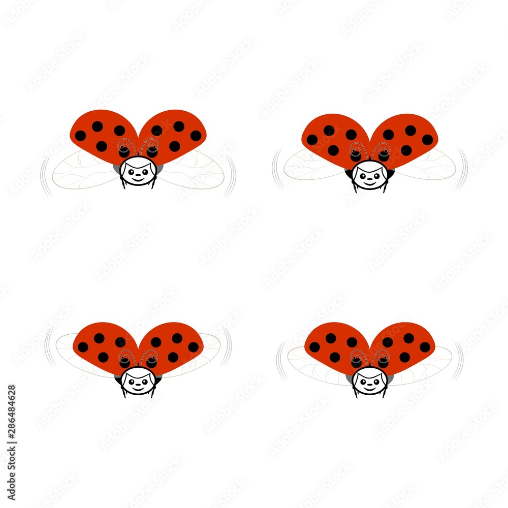 Ladybird card. Illustration ladybug fly. Cute colorful sign red insect symbol spring, summer, garden. Template for t shirt, apparel, card, poster, etc. Design element Vector illustration.
