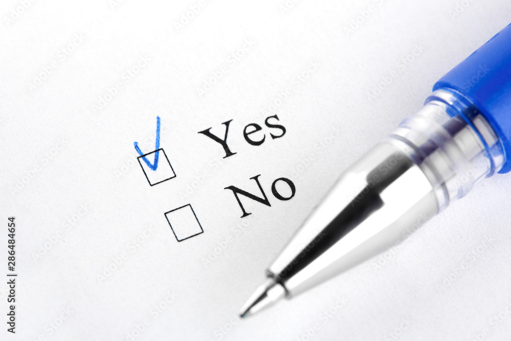 Yes. No. Filling in the questionnaire, documents. The checkboxes are filled with a black pen on a white background. Questionnaire, survey. Yes. No. Filling in the questionnaire, documents. The checkboxes are filled with a black pen on a white background. Questionnaire, survey.