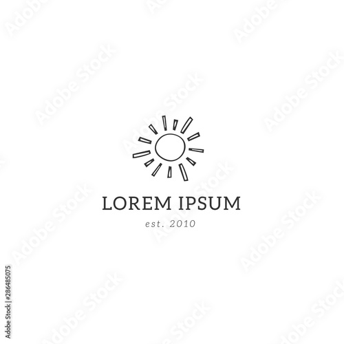 Minimal vector premade logo template. Hand drawn icon, a sun.