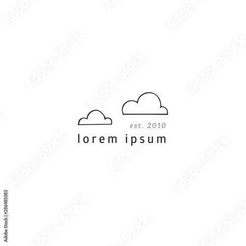 Minimal logo template with hand drawn vector icon. Clouds in the sky.