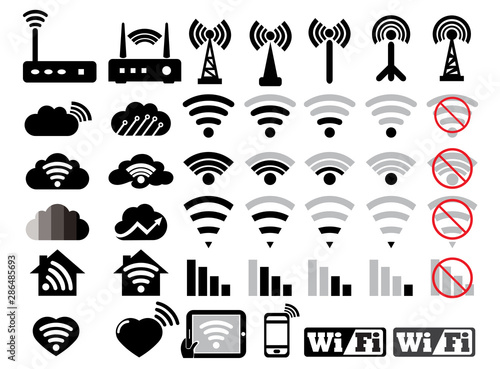 Wifi set icons network related vector inline style with editable stroke logo design illustration on white background