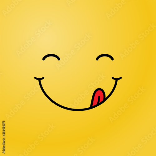 Yummy smile with tongue lick mouth on yellow background