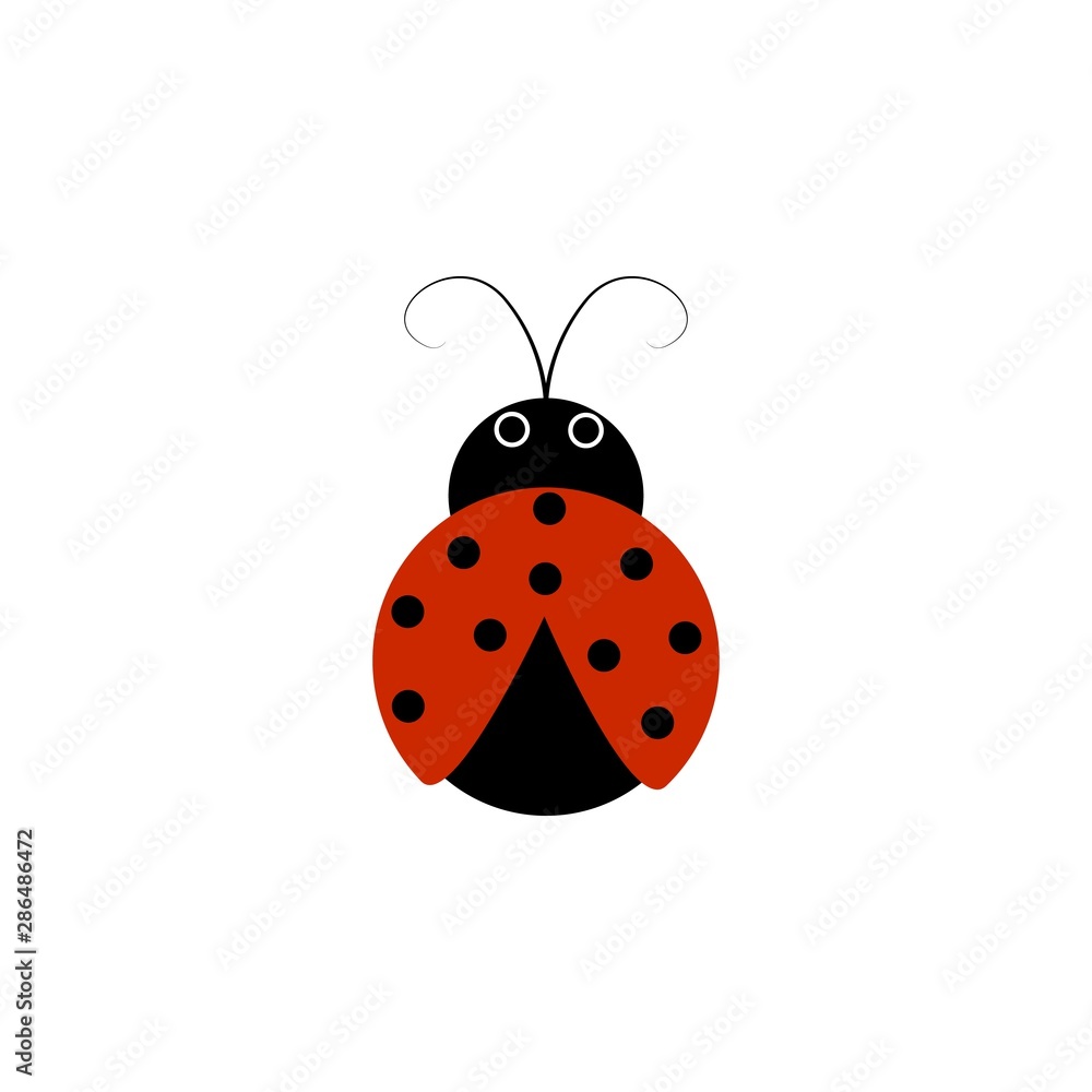Naklejka premium Ladybird isolated. Illustration ladybug. Cute colorful sign red insect symbol spring, summer, garden. Template for t shirt, apparel, card, poster, etc. Design element Vector illustration.