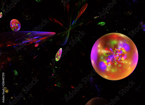 Abstract dynamic background with lighting effect. Fractal universe. Fractal art