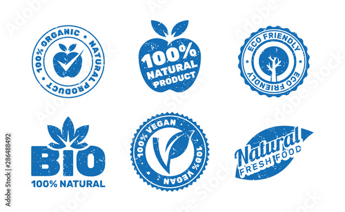 Eroded set of organic natural food labels