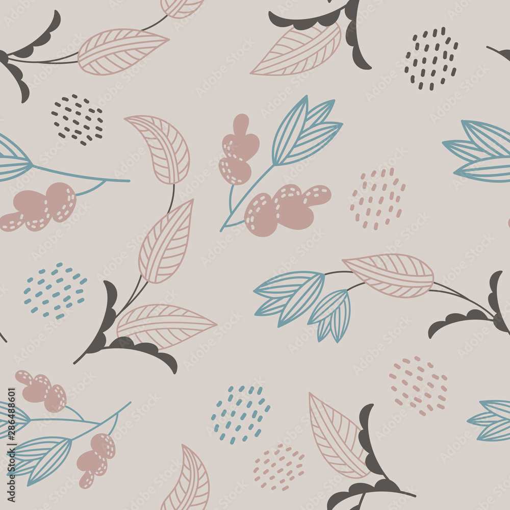 Floral pattern, flower rose in pastel color, tileable for wallpaper, card or fabric. Seamless pattern with flowers and leaves on soft background