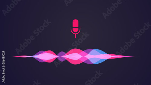 Personal assistant and voice recognition concept gradient logo. Vector illustration of soundwave intelligent technologies. photo