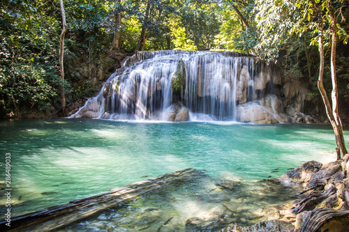 Erawan waterfall views in Kanchanaburi in Thailand