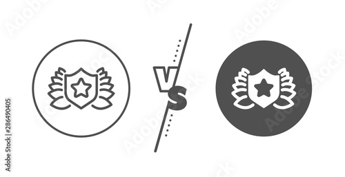 Laurel wreath symbol. Versus concept. Award shield line icon. Laureate sign. Line vs classic laureate icon. Vector