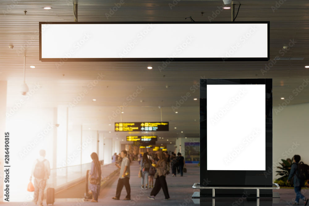 two blank advertising billboard at airport background large LCD advertisement two blank advertising billboard at airport background large LCD advertisement