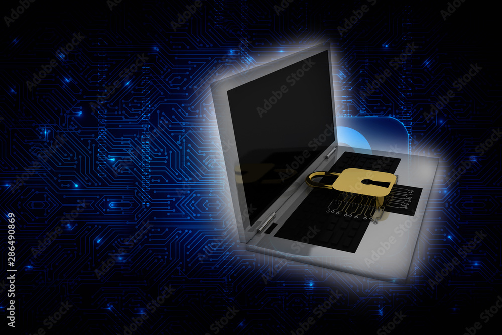 3d rendering lock protected microchips in laptop 3d rendering lock protected microchips in laptop
