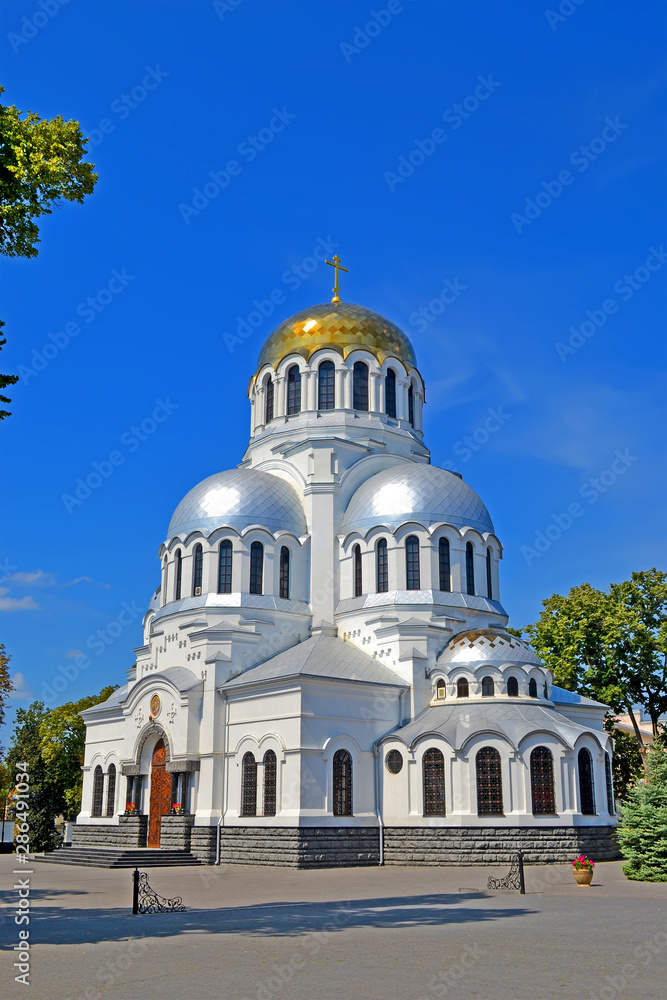 Fototapeta premium Alexander Nevski cathedral aka Cathedral of St. Prince Alexander Nevsky in Kamyanets-Podilski, Ukraine. It was built in 1893 in honor of the 100th anniversary of the accession of Podolia by Russia.
