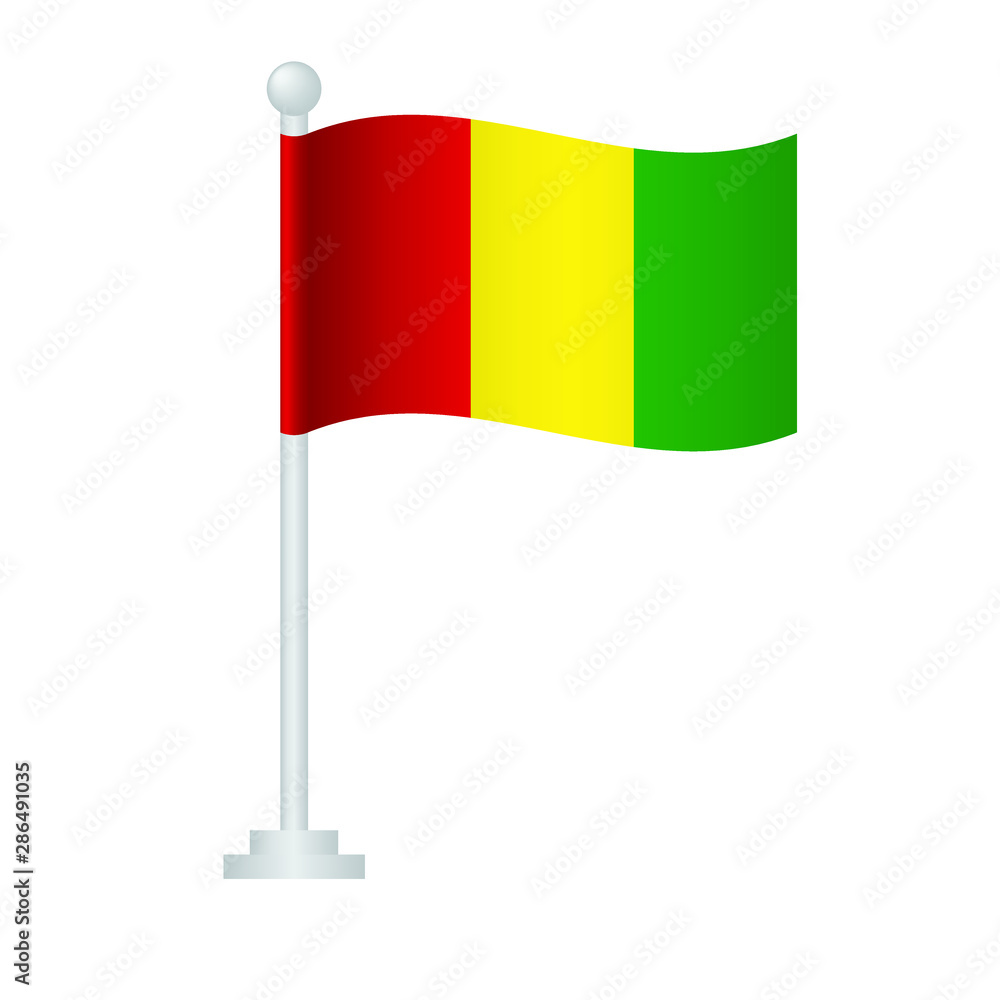 Guinea flag. National flag of Guinea on pole vector Guinea flag. National flag of Guinea on pole vector