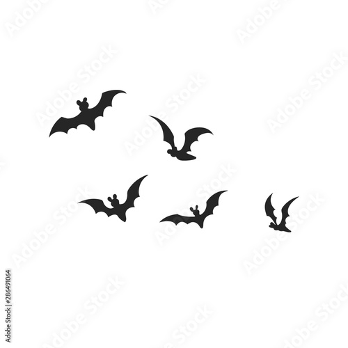 Black silhouette of bats. Halloween party. Isolated image of cemetery animals. Design element on white background © shaineast