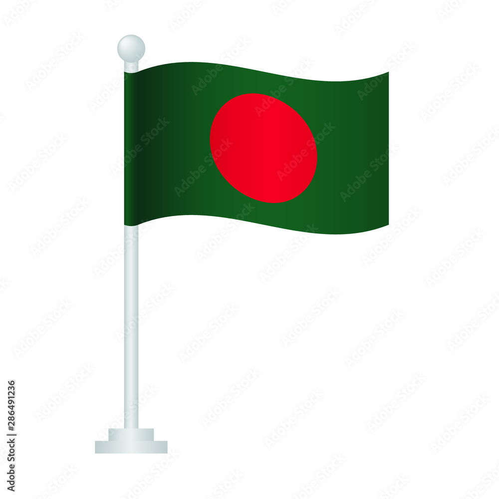 Bangladesh flag. National flag of Bangladesh on pole vector Stock