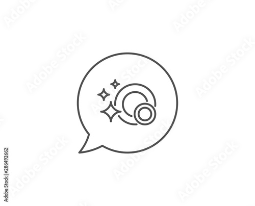 Cleaning dishes line icon. Chat bubble design. Dishwasher sign. Clean tableware sign. Outline concept. Thin line clean dishes icon. Vector