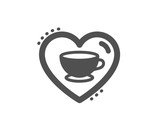 Hot cappuccino cup sign. Love coffee icon. Heart with mug symbol. Classic flat style. Simple love coffee icon. Vector