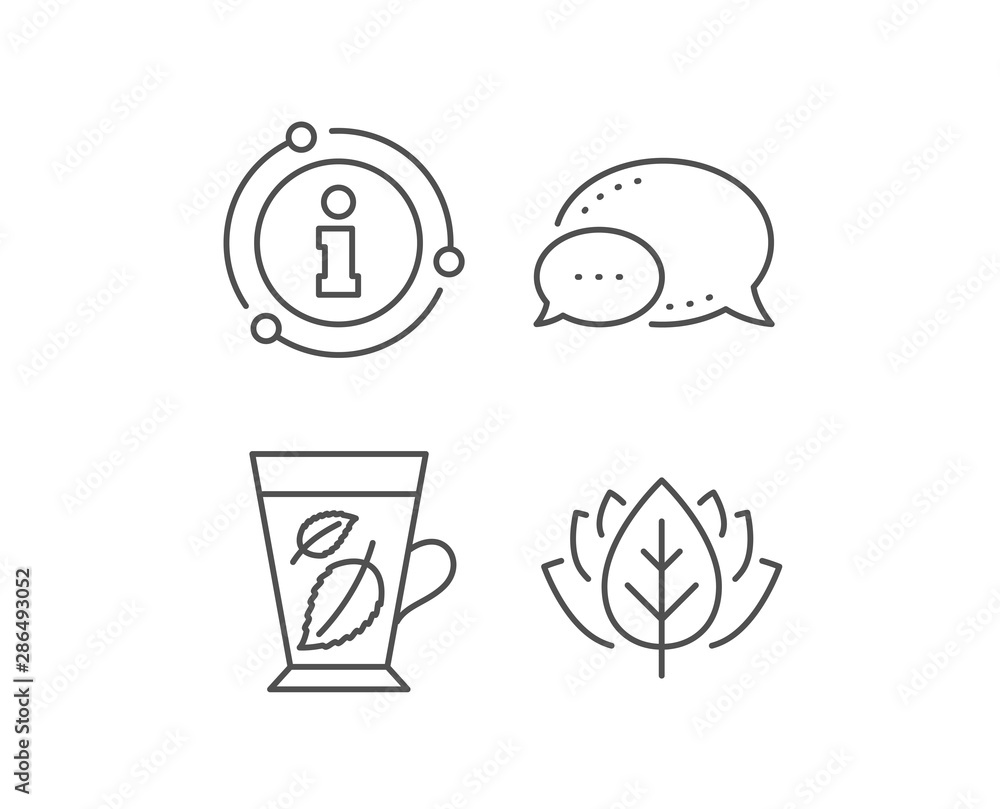 Mint Tea line icon. Chat bubble, info sign elements. Fresh herbal beverage sign. Mentha leaves symbol. Linear mint leaves outline icon. Information bubble. Vector Mint Tea line icon. Chat bubble, info sign elements. Fresh herbal beverage sign. Mentha leaves symbol. Linear mint leaves outline icon. Information bubble. Vector