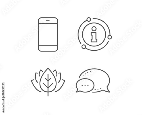 Smartphone icon. Chat bubble, info sign elements. Cellphone or Phone sign. Ð¡ommunication Mobile device symbol. Linear smartphone outline icon. Information bubble. Vector