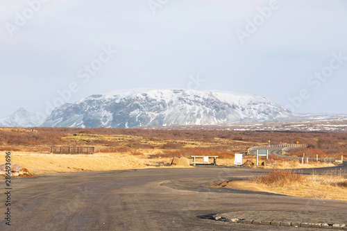 beautiful mountain at Thingvellir Tourist Information Centre, Iceland photo