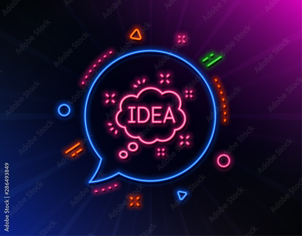 Idea speech bubble line icon. Neon laser lights. Graphic art sign.  Inspiration symbol. Glow laser speech bubble. Neon lights chat bubble.  Banner badge with idea icon. Vector Stock Vector | Adobe Stock