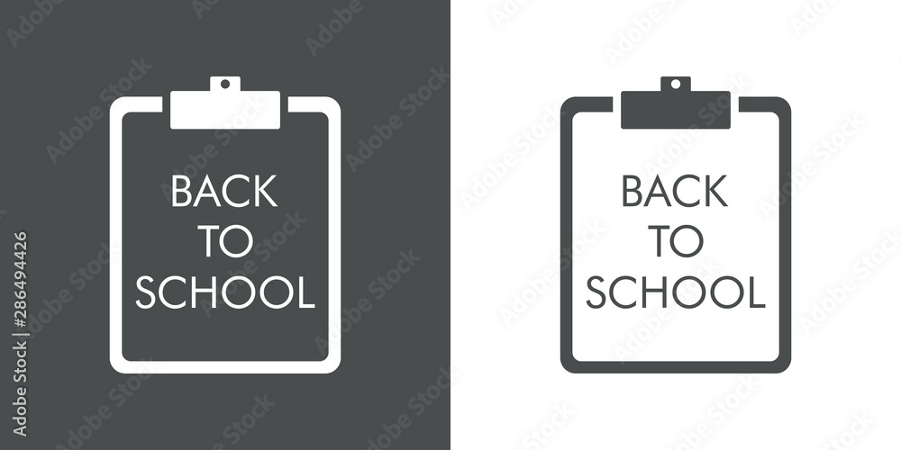 Logotipo con texto BACK TO SCHOOL en portapapeles en gris y blanco Logotipo con texto BACK TO SCHOOL en portapapeles en gris y blanco