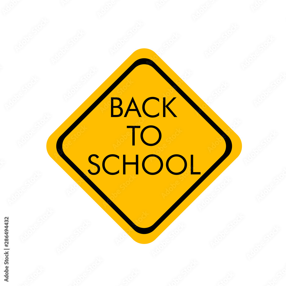 Logotipo con texto BACK TO SCHOOL en señal de tráfico color amarillo Logotipo con texto BACK TO SCHOOL en señal de tráfico color amarillo
