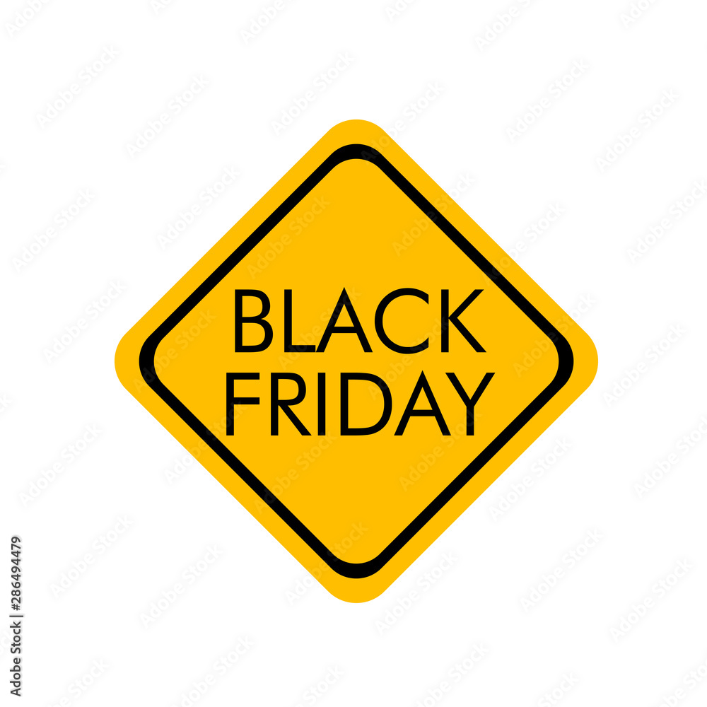 Logotipo con texto BLACK FRIDAY en señal de tráfico color amarillo Logotipo con texto BLACK FRIDAY en señal de tráfico color amarillo