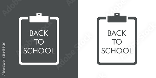 Logotipo con texto BACK TO SCHOOL en portapapeles en gris y blanco