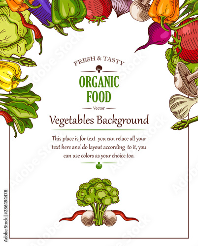 organic food flyer, vegetarian restaurant cafe template design, hand drawn illustration
