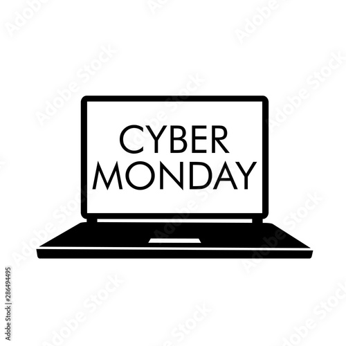 Logotipo con texto CYBER MONDAY en ordenador portátil en color negro