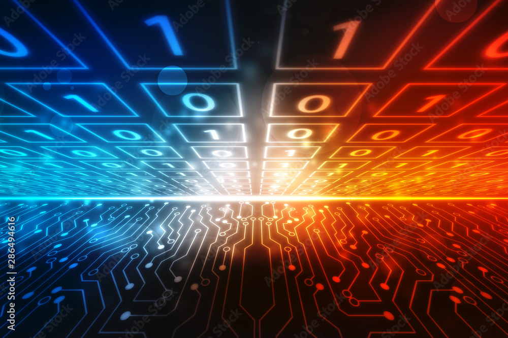 Obraz premium Binary Code Background,flowing number one and zero text in binary code format in technology background. Digital Abstract technology background, futuristic background