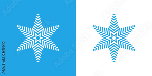 Logotipo con estrella como copo de nieve en azul y blanco