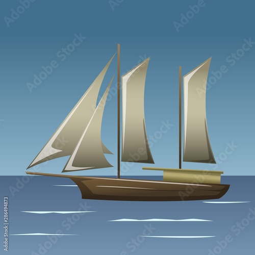 Sailboat in the sea, simple sailboat silhouette