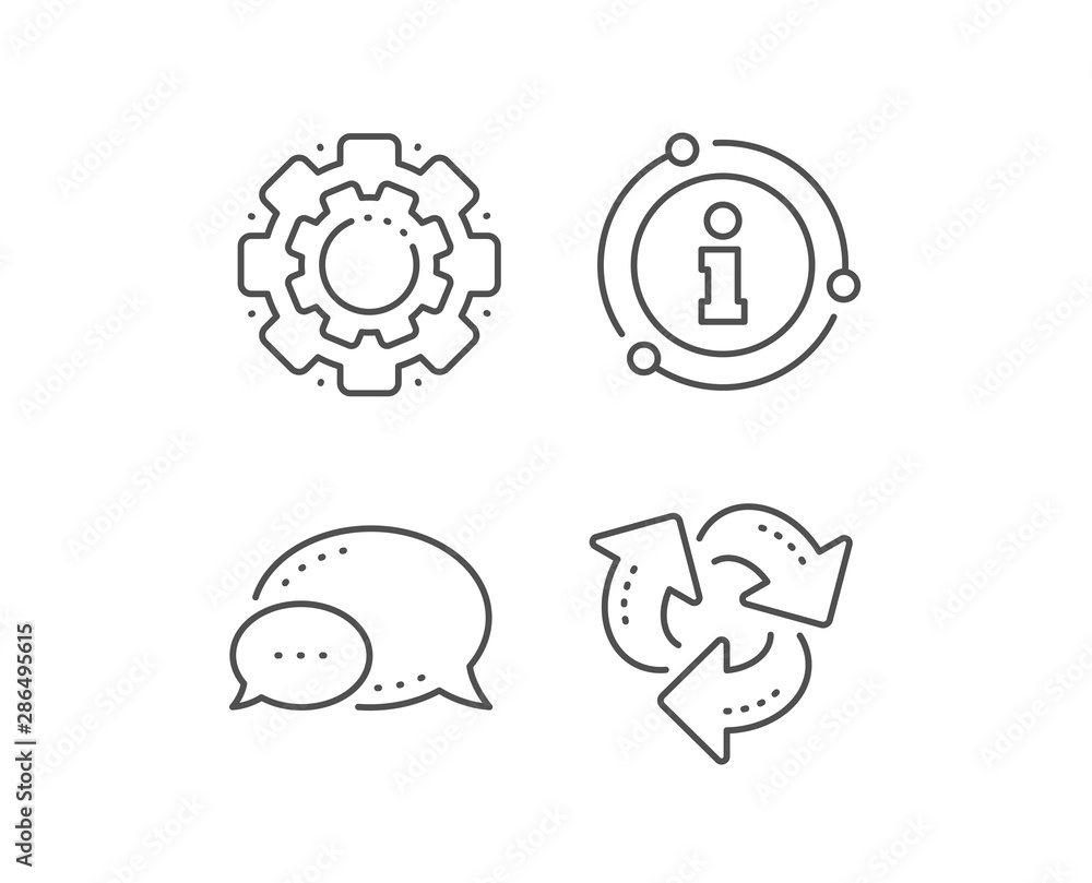 Recycle arrow line icon. Chat bubble, info sign elements. Recycling waste symbol. Reduce and Reuse sign. Linear recycle outline icon. Information bubble. Vector Recycle arrow line icon. Chat bubble, info sign elements. Recycling waste symbol. Reduce and Reuse sign. Linear recycle outline icon. Information bubble. Vector