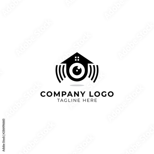 home CCTV connection logo vector icon ilustration, home security cctv