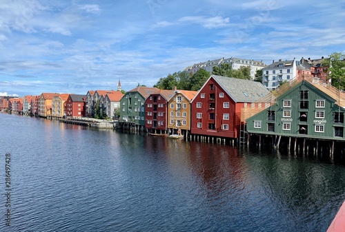 Colorful Houses by the River in Trondheim, Norway