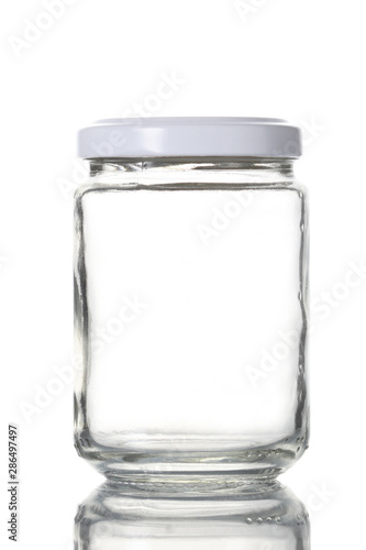 an empty glass jar isolated on white background with clipping path